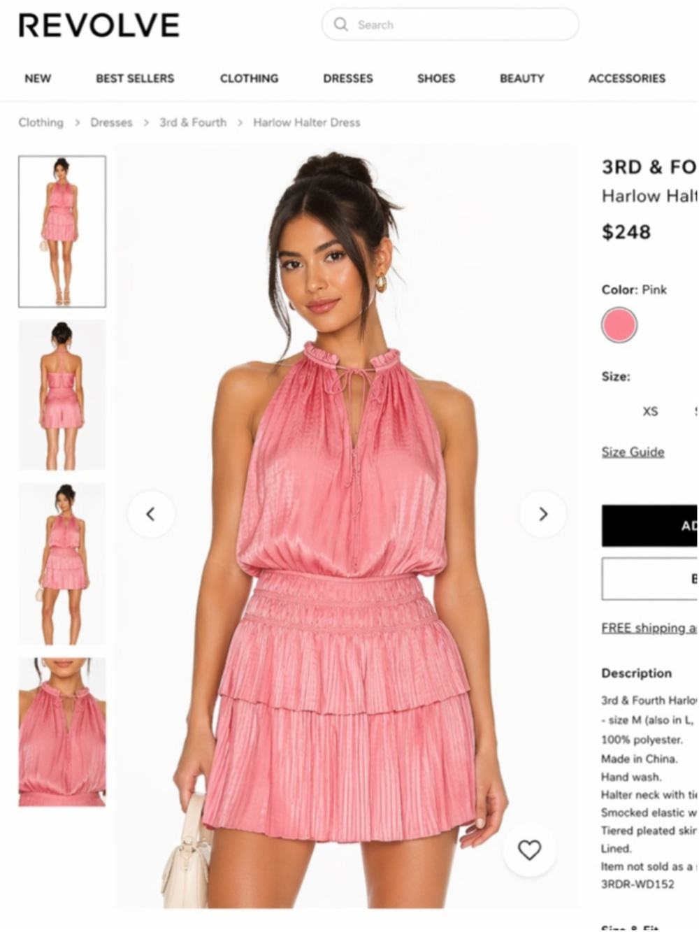 3RD & Fourth Pink Satin Halter Mini Dress Size Medium - Picture 8 of 8